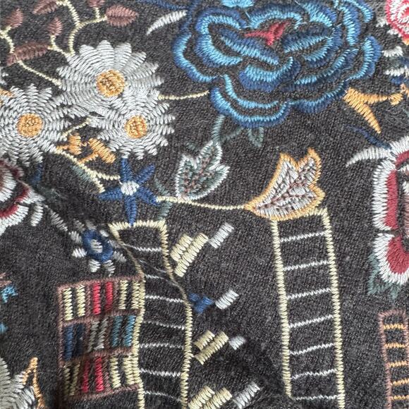 Johnny Was Biya Flower Embroidered Hooded Cardigan Charcoal Grey - Picture 10 of 15